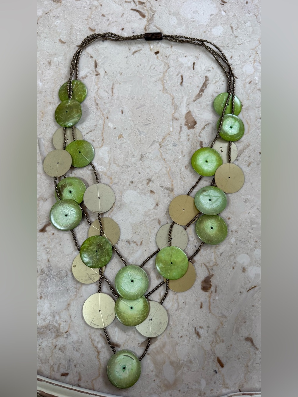 Layered Green Disc Necklace with Cream Accents